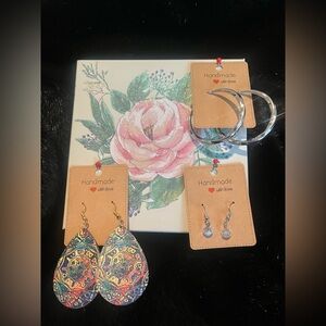 Handmade Earring & Hoop Set - Multicolor Teardrop & Silver Hoops